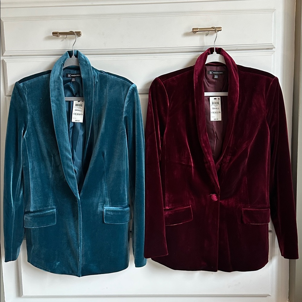 INC International Concepts Velvet Blazers in Teal and Burgundy